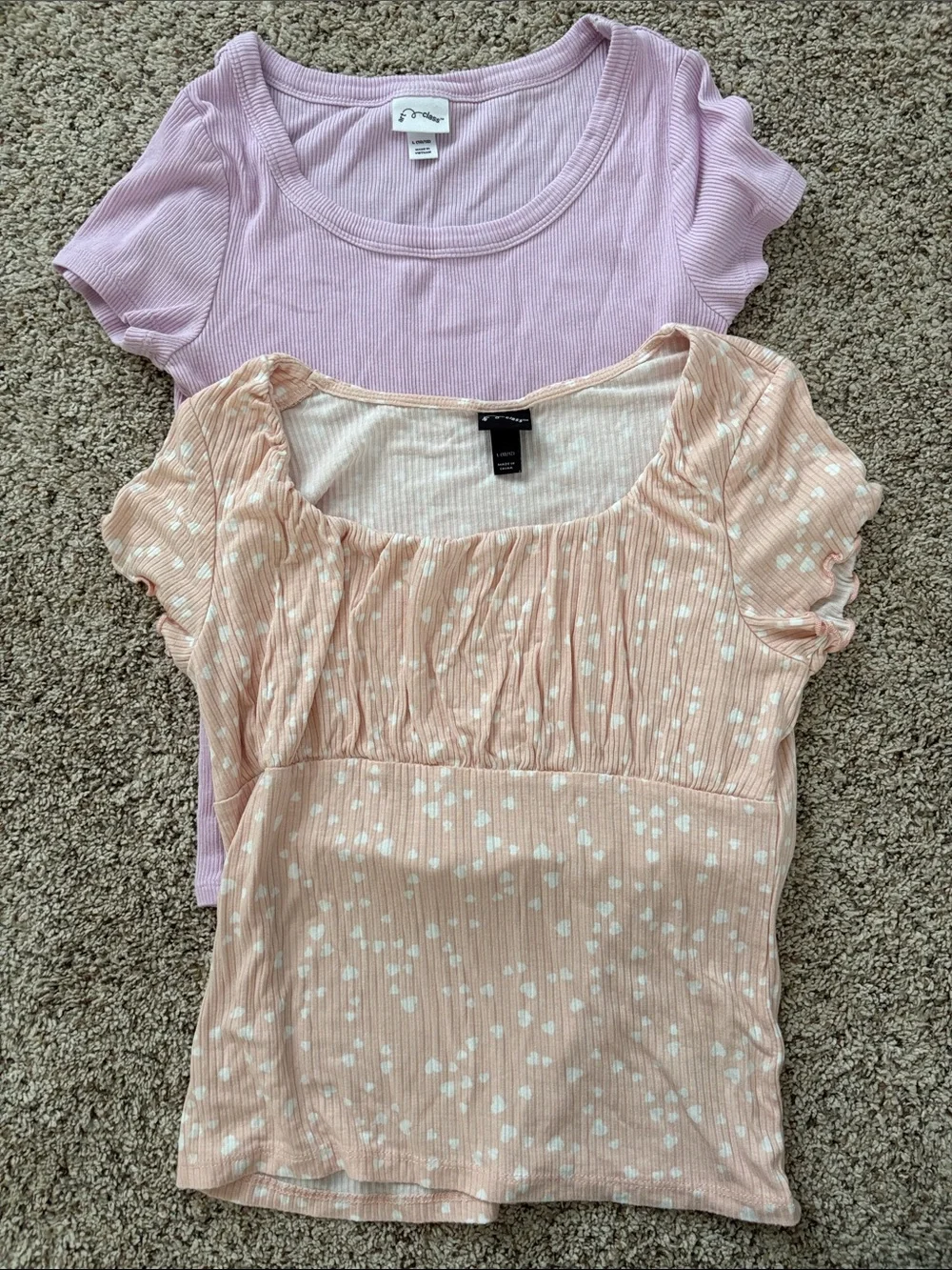 art class Pink Layered Short Sleeve Tee Set with Peach Floral Overlay